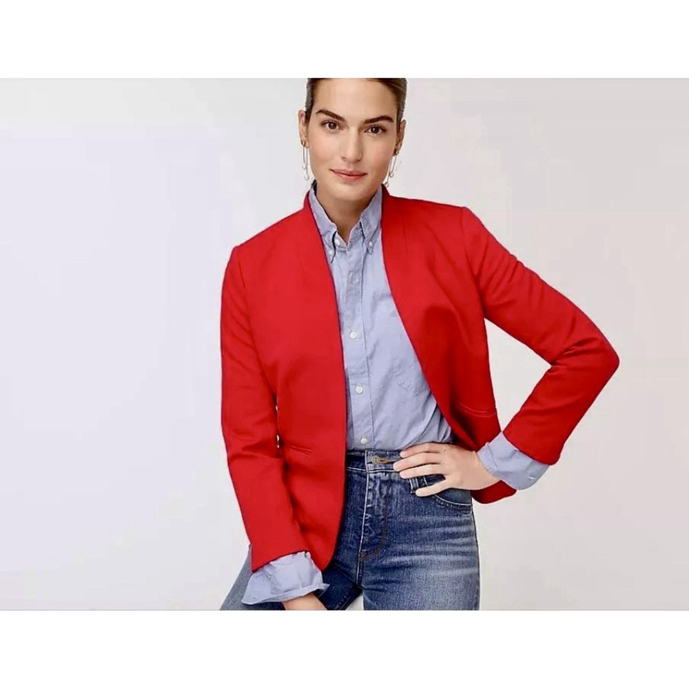 J. Crew Red Collarless Blazer